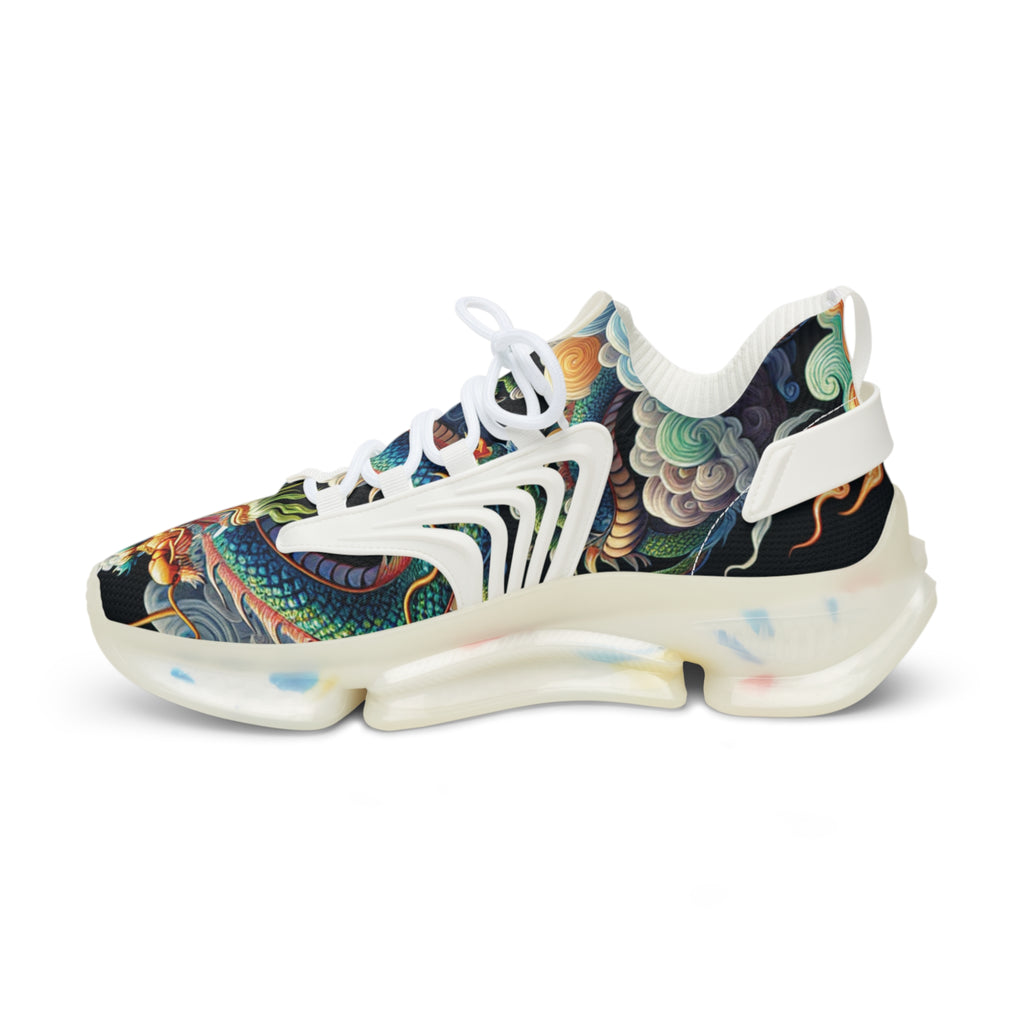 Women's Sneakers, Blue Dragon God, with 龍王 Dragon King Traditional Chinese text