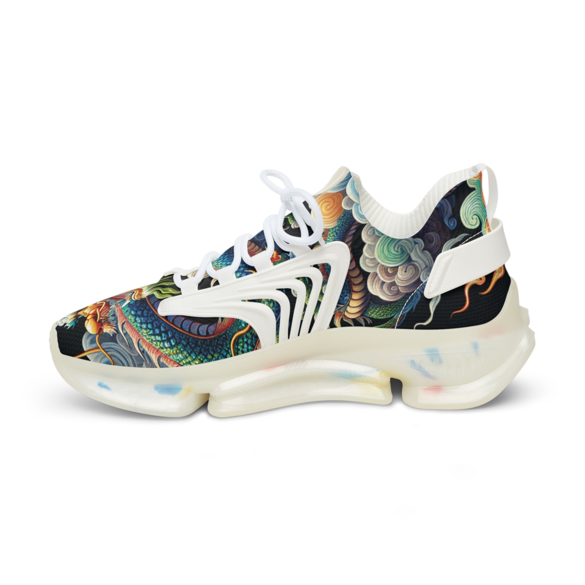 Women's Sneakers, Blue Dragon God, with 龍王 Dragon King Traditional Chinese text