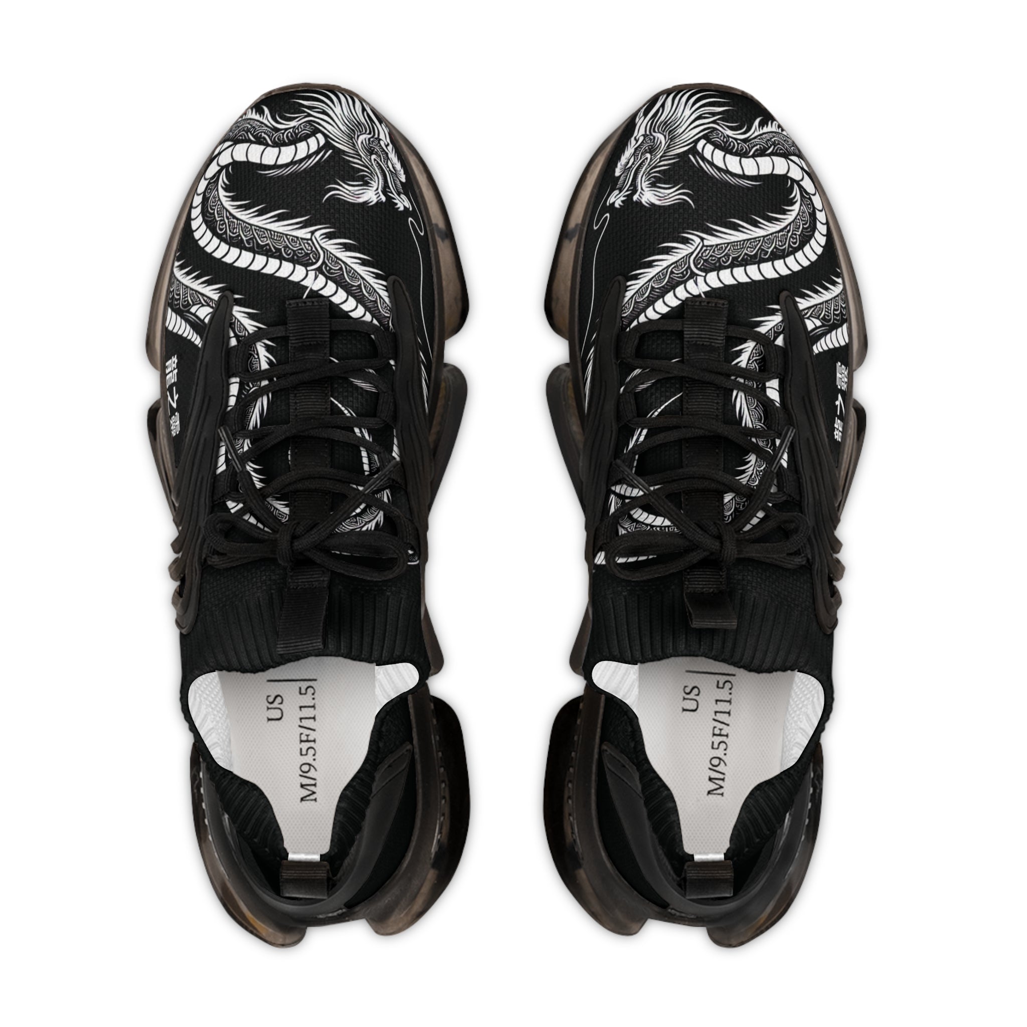 Women's Sneakers, White Dragon, with 龍之靈 Dragon spirit ancient Chinese text